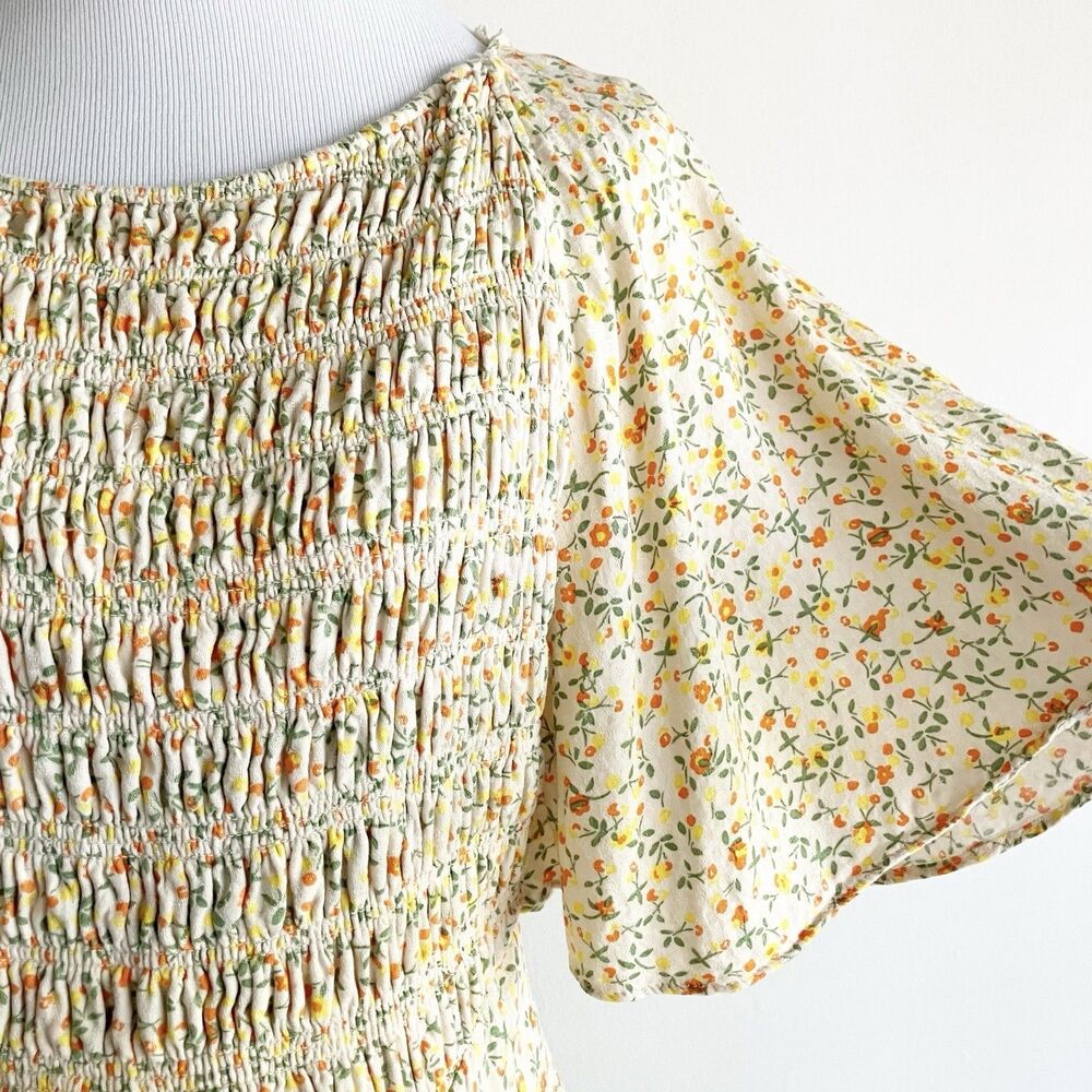 Free People Florence Mini Dress Size Small Floral Print Smocked Lace Up Backless - Picture 2 of 10